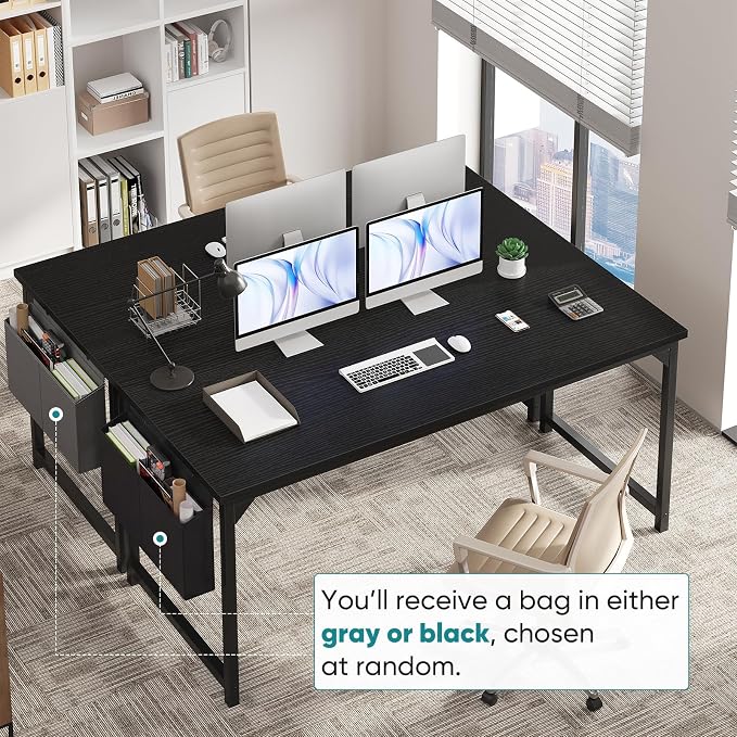 OLIXIS Computer Desk, 63 Inch Gaming Desks for Home Office Small Spaces | Writing Study Craft Work Table, Computer Workstation for Bedroom with Storage Bag, Black - Image 4