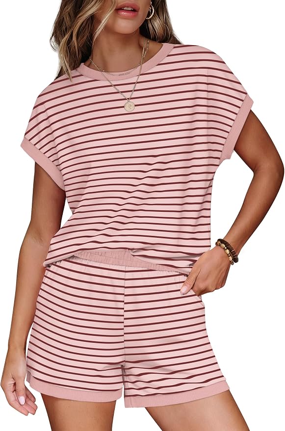 WIHOLL Two Piece Sets for Women Summer Lounge Short Sets Cap Sleeve Crew Neck Sweatsuit with Pocket XS-2XL - Image 2