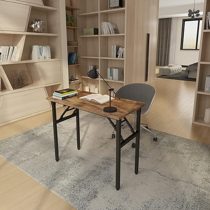 Need Small Computer Desk 31.5 Inch Folding Home Office Table Retro | Black Frame Writing Gaming Work Table/Sturdy Foldable Study Table for Small Space/Dormitory, No Assembly Required - Image 4