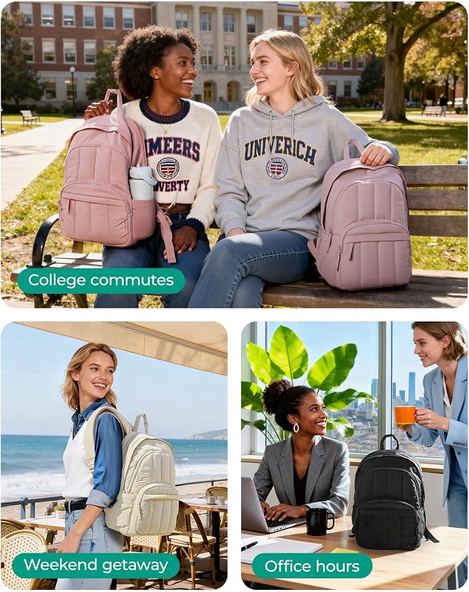 BAGSMART College Laptop Backpack,Cute Travel Backpack for Women,Quilted Computer Bookbag - Image 8
