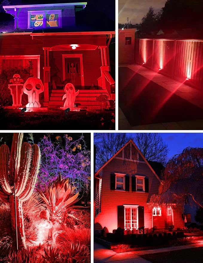 Red Landscape Lights Outdoor, 14 LED Landscape Lighting with US Plug, IP65 Waterproof Spotlights for Tree Yard Garden Pathway Halloween Christmas Decor 2 Pack - Image 6