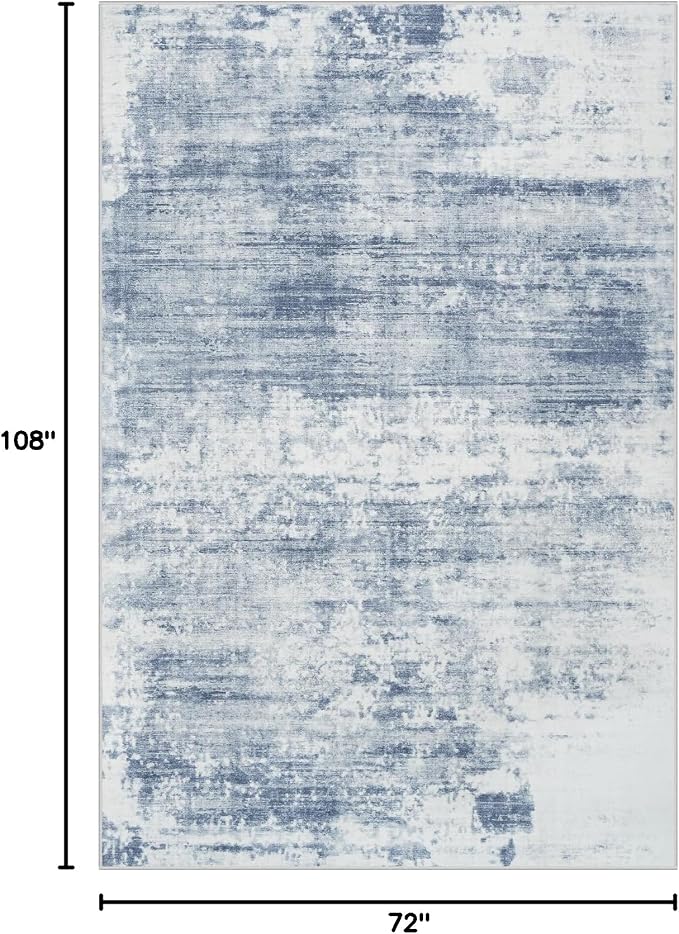 6x9 Area Rugs Washable Rug: Large Modern Abstract Living Room Rug Soft Anti-Skid Thin Carpet Indoor Floor Non-Shedding Carpets for Bedroom Dining Room Farmhouse Nursery Home Office Blue White - Image 2