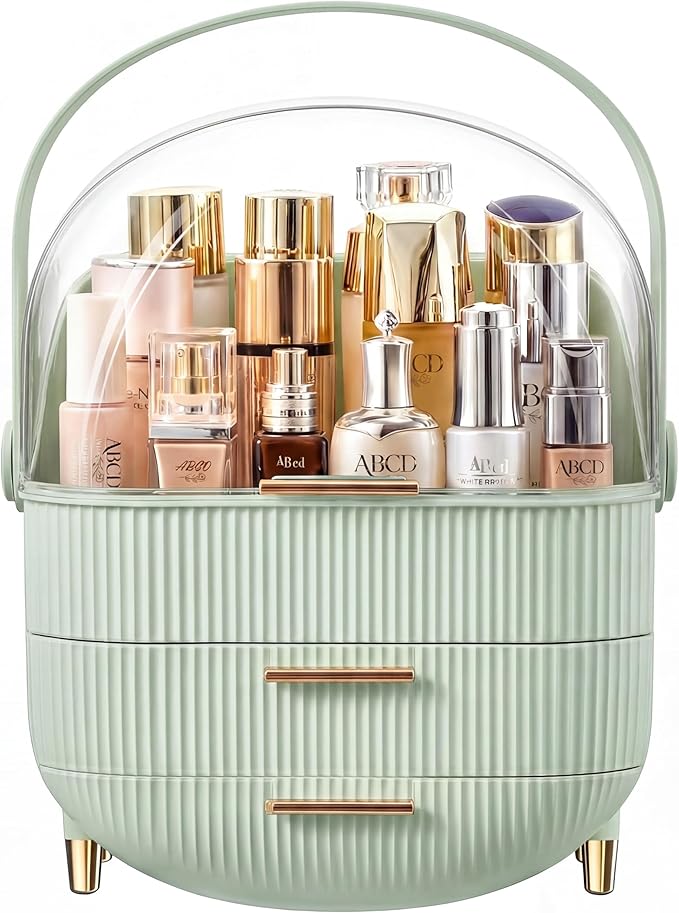 NestOrganix Makeup Organizer Skincare Organizers With Drawers | Cosmetic Display Cases with Transparent Cover, Skincare Organizers for Bathroom Countertop, Bedroom Vanity Desk, Green by Unknown