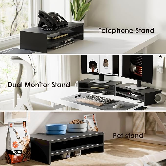 FITUEYES Monitor Stand - 2 Tier Computer Monitor Riser with 21.3 Inch Shelf, Wood Desktop Stand for Laptop Computer Screen, Desk Organization, Office Supplies - Image 4