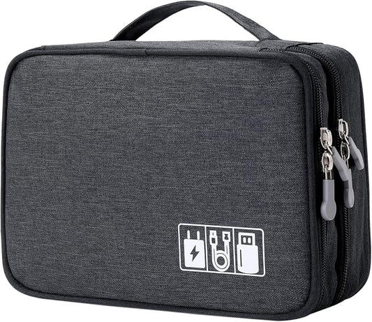 Lanola Custom Personalized Travel Cable Organizer Bag, Electronic Accessories Case Portable Double Layer Cable Storage Bag with DIY Dividers & Custom Photo Text for Men Women (Black) by Lanola