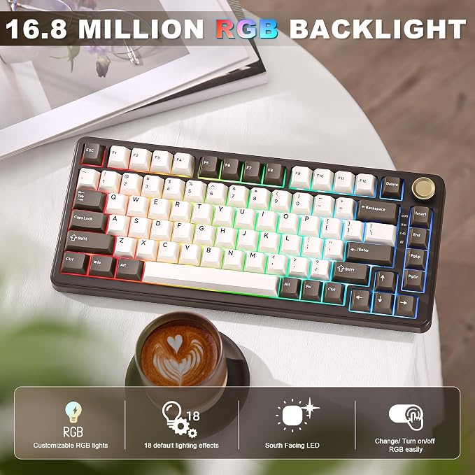 YUNZII B75 PRO 75% Wireless Mechanical Keyboard (Coffee Brown, Cocoa V2) | Hot Swap Keyboard with Knob, Gasket Mount, Creamy Pre-lubed Switch for Smooth Typing, BT/USB-C/2.4G, for Gaming - Image 6