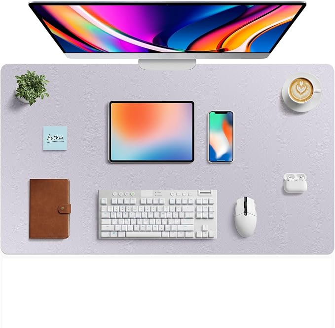 Aothia Faux Leather Desk Mat - Large Mouse Pad, Non-Slip PU Leather Blotter, Waterproof Writing Surface for Office and Home (Smoky Lavender, 40" x 24") by AothiaSimpleNaturalUnique