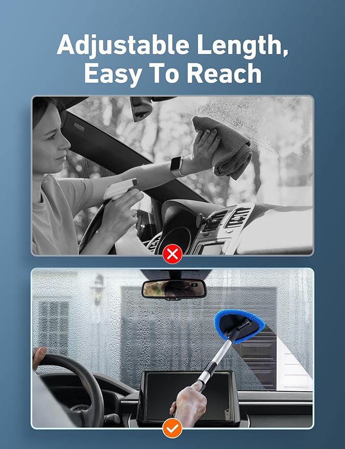 AstroAI 26" Super-Long Windshield Cleaner Tool, Car Interior Window Detailing Cleaning Kit with Extendable Handle and 4 Upgraded Reusable Microfiber Pads, Auto Glass Wiper Brush Kit for Car&Home, Blue - Image 3