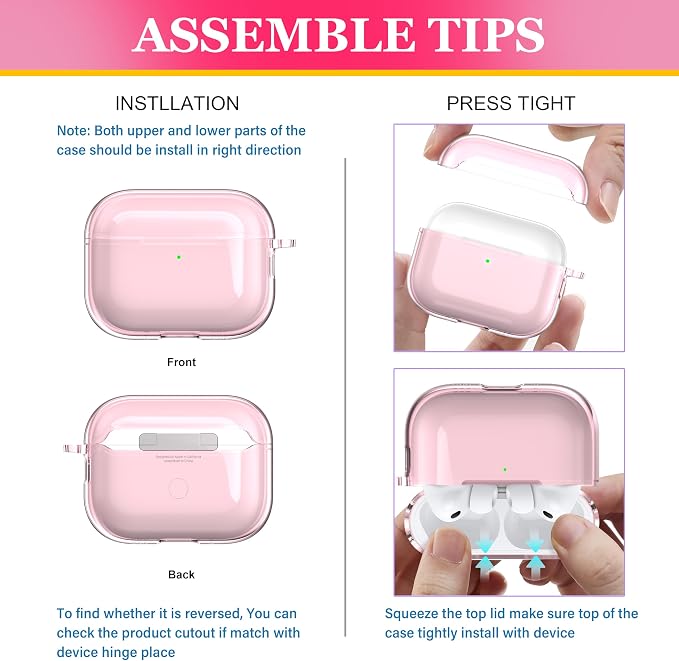 for AirPods Pro 3 Clear Case 2025, Military-Grade Shockproof, Soft TPU Highly Transparent Anti-Yellowing for AirPods Pro 3 Case with Cleaning Kit & Cute Round Buckle, Clear Pink - Image 4