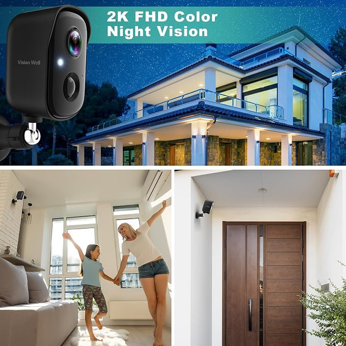 Security Cameras Wireless Outdoor, 2K Indoor Cameras for Home Security Battery Powered, AI Motion Detection, Color Night Vision, 2-Way Talk, Spotlight Siren Alarm, Cloud & SD Storage-Jet Black Camera - Image 5