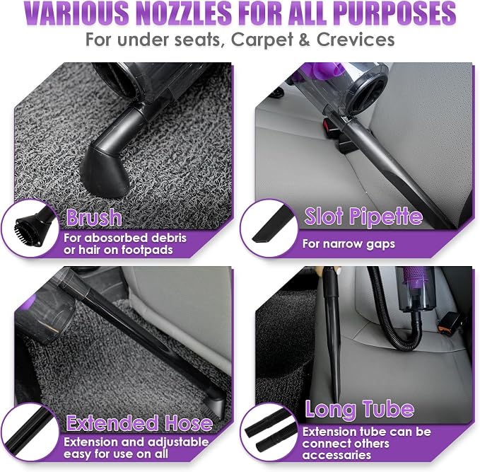 17PCS Car Cleaning Kit, Purple Car Interior Detailing Kit with High Power Handheld Vacuum, Detailing Brush Set, Windshield Cleaner, Cleaning Gel, Complete Auto Accessories for Women Gift - Image 6
