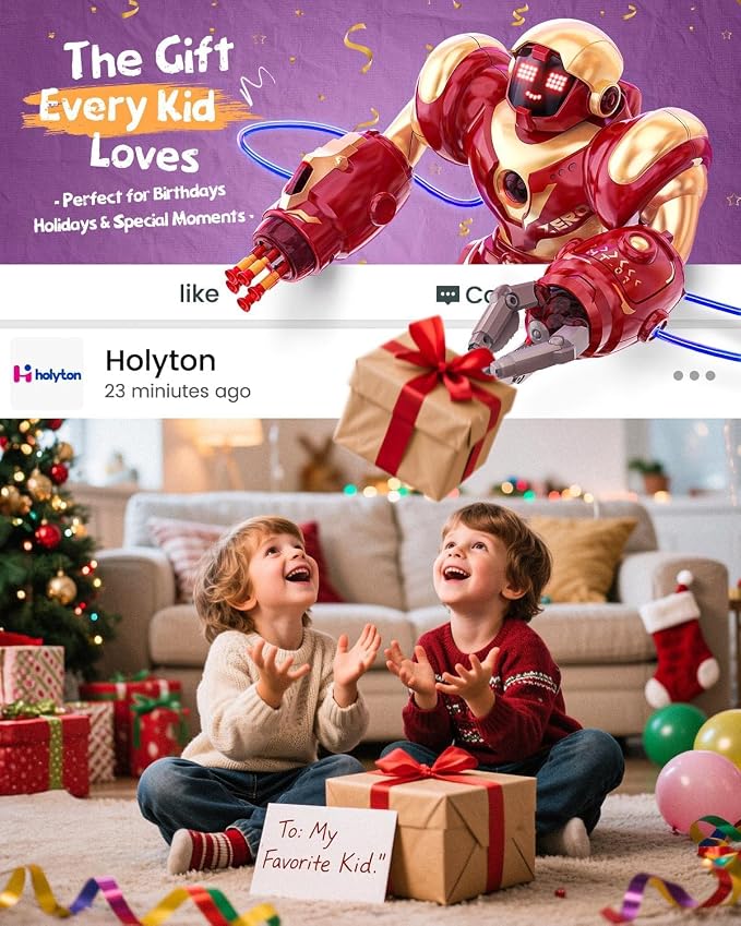 Holyton 5088 Smart Robot for Kids, Programmable Remote Control Robot | 15.7" Large Robot, Voice, App & Remote Control, Grab & Foam Dart Launcher, Music & Dancing, STEM Toy, Gift for Kids Ages 5-12 - Image 7