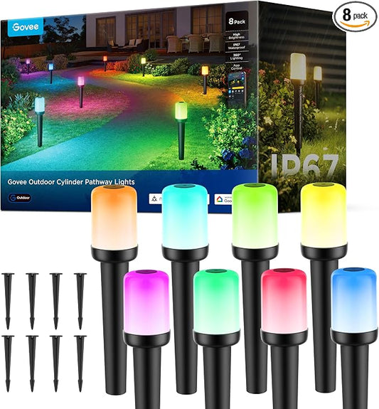 Govee Outdoor Cylinder Pathway Lights, 8 Pack, 425 Lumens, IP67 Waterproof | 60+ Preset Scene Modes, Outdoor Decor for Path, Patio, Garden, Lawn, Compatible with Alexa, Google Assistant, Matter by Unknown