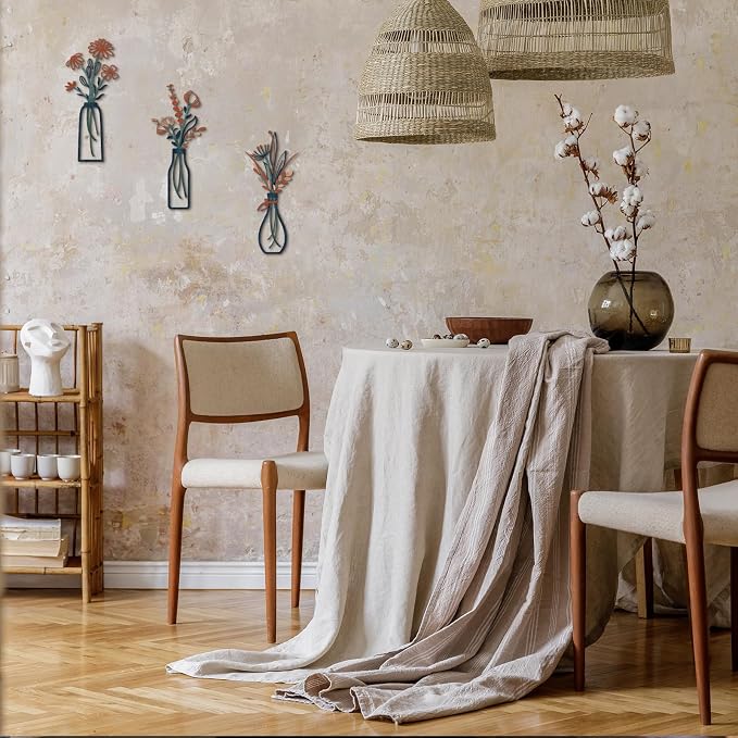 Pigort 3 Pieces Metal Flowers Wall Arts - Rustic Farmhouse Decor Minimalist Flower Wall Decors for Living room Bathroom Bedroom Dining Room-Housewarming Gifts - Image 7