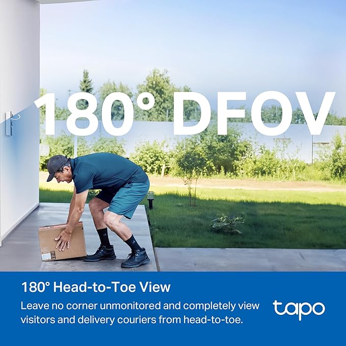 Tapo 2K+ Wired or Battery Powered Smart Video Doorbell with Chime - 180° Field of View, Person/Vehicle/Package Detection, Ring Call, 2-Way Audio, Subscription-Free Local Storage or Optional Cloud,D225 - Image 4