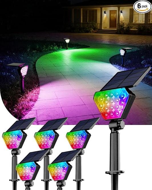 T-SUN Solar Lights Outdoor Waterproof IP65, 6Pack LED Solar Spot Lights Color Changing IP65 Waterproof Smart Auto On/Off for Outside Landscape Garden Yard Lawn Pathway Patio Driveway by T-SUN