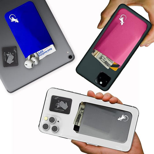 Phone Wallet - Adhesive Card Holder - Cell Phone Pouch - Stick on Lycra Pocket by Gecko - Carry Credit Cards and Cash by GeckoTravelTech