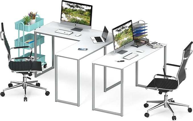 SHW Mission 48 x 48 L-Shape Home Office Computer Desk, White | Reversible Desktop Design - Image 6