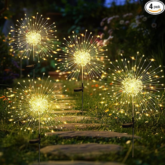 GIGALUMI Garden Decor Outdoor Lights 120LED 4Pack, Solar Garden Lights Outside Fairy Firework Decorative,Solar Powered for Yard Pathway Flowerbed Planter Balcony Patio, Gifts for mom(Warm White by GIGALUMI