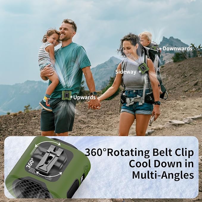 Socool 14500mAh Portable Waist Fan Clip on Belt 360 Rotation Wearable Rechargeable Personal Shirt Fan, 67H Cooling 5-Speed Battery Operated with Light, Neck Fan Hands-Free for Outdoor Jobsite Camping - Image 5