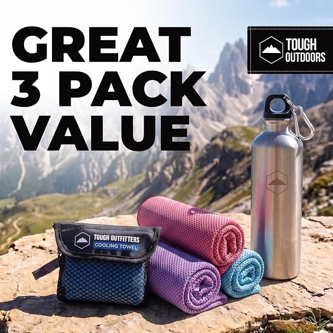 Tough Outdoors Cooling Towels for Neck Face - Neck Cooling Towel for Hot Weather Yoga Sports Golf Sweat - Instant Cold Towel - 3 Pack - Image 6