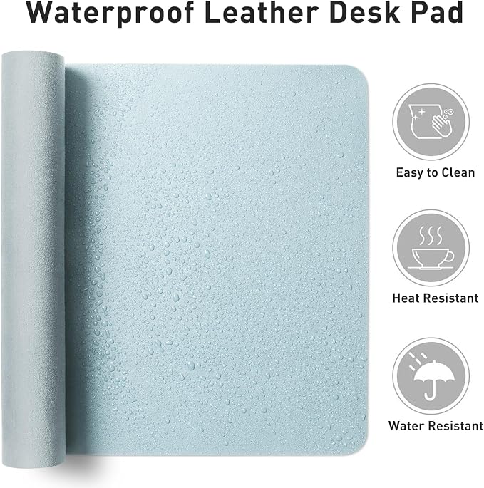 Aothia Faux Leather Desk Mat – Large Mouse Pad, Non-Slip PU Leather Blotter, Waterproof Writing Surface for Office and Home (Baby Blue, 47.2" x 23.6") - Image 7