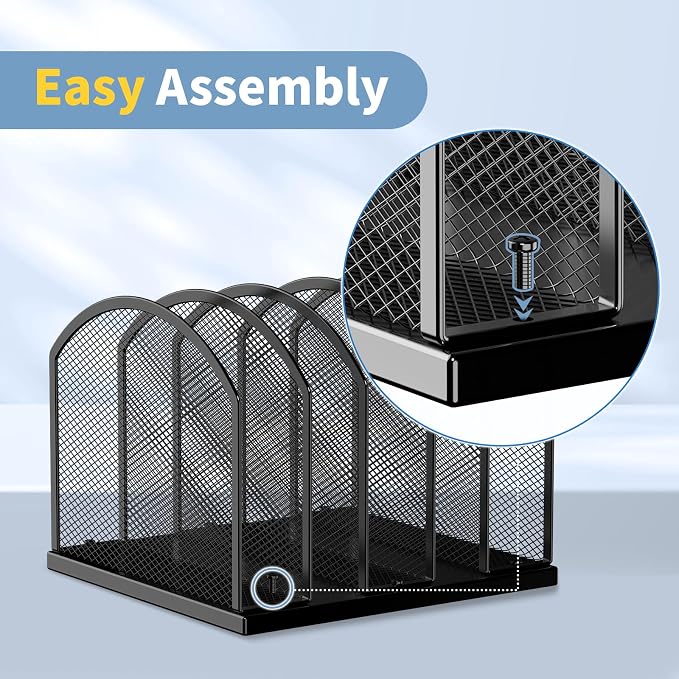 Gawerk 5-Section Vertical Desktop Organizer, 5-Section Mesh File Folder Stand Sorter for Office Home Classroom Organization - Image 4
