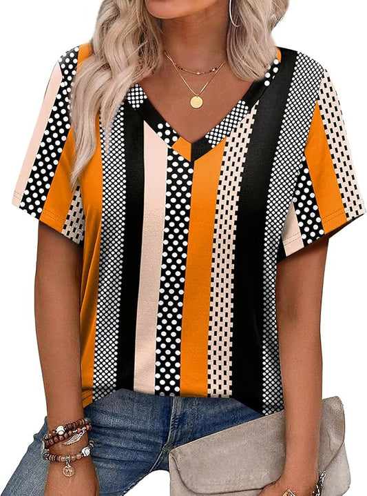 Alaroo Womens Summer Tops 2026 V Neck Short Sleeve Shirts Trendy Dressy Casual Vacation Outfits Printed by Alaroo