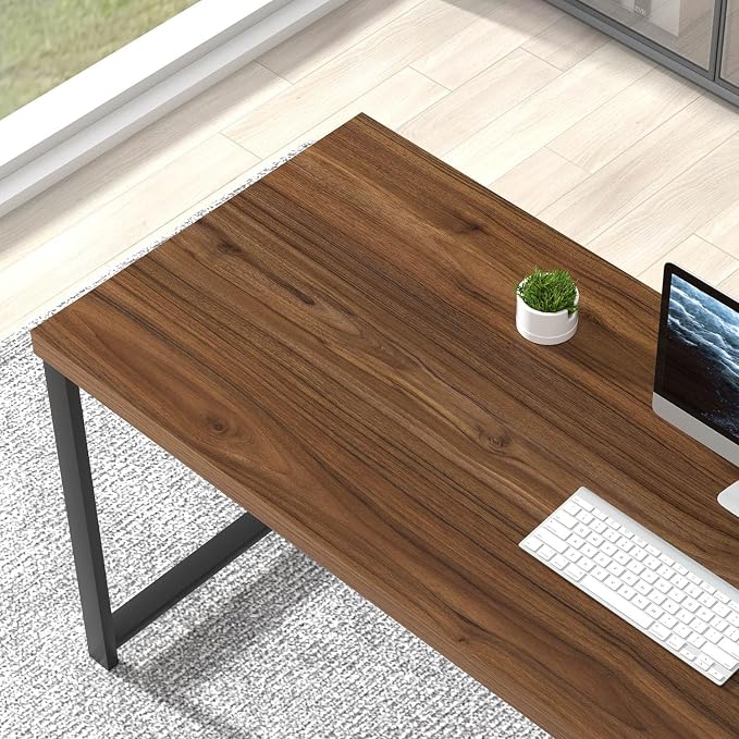 FOLUBAN Modern Computer Desk, Wood Home Office Desk, Study Writing Gaming Table Workstation with Storage Shelves for Living Room Bedroom, Rustic Walnut, 53 Inch - Image 4