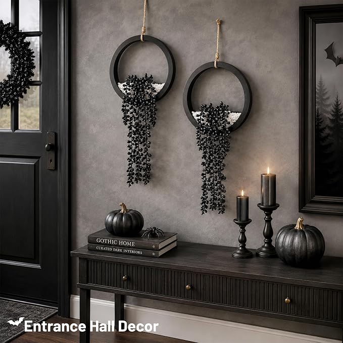 Der Rose 2 Pack Black Fake Hanging Plants Artificial Plants, Faux Succulent Wall Decor for Bathroom Bedroom Living Room Kitchen, Halloween Decor - Image 5