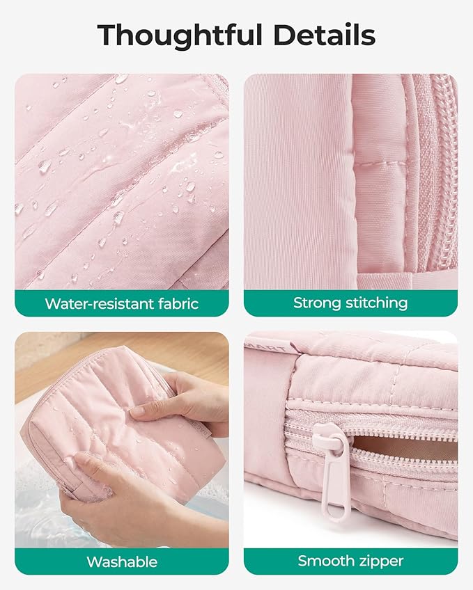 BAGSMART Small Makeup Bag for Women with Slip-in Pocket, Baby Pink | For Purse, Toiletry Pouch, Puffy Padded Mini Cosmetics Bag, Travel Essentials, Cute Make Up Pouch with Slip-in Pocket - Image 5