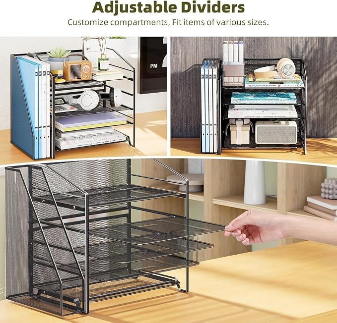Simple Trending 5-Tier Desk File Organizer, Paper Organizer, Black | Adjustable Letter Trays, Side File Shelf，Durable Steel Mesh, Space Saving, for Home Office, 15.4"L x 9"W x 13"H - Image 5