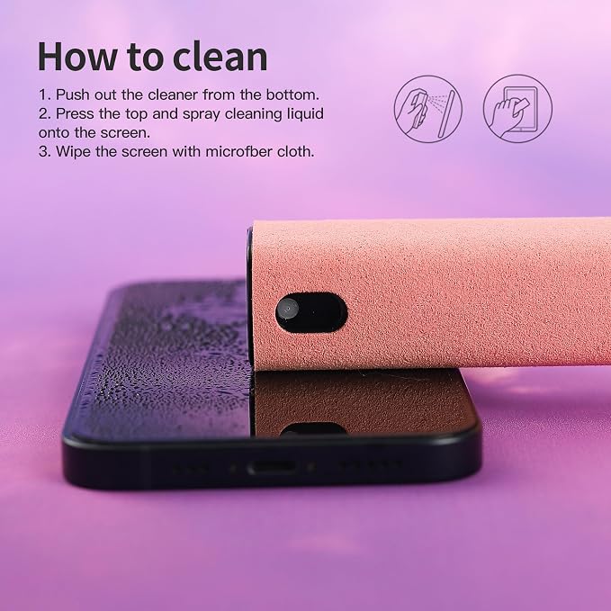 CUIUD Touchscreen Screen Cleaner Kit 2 Pcs, Phone, Tablet and Car Screen Cleaner, Two in One Spray and Microfiber Cloth(2 Pack Pink) - Image 5