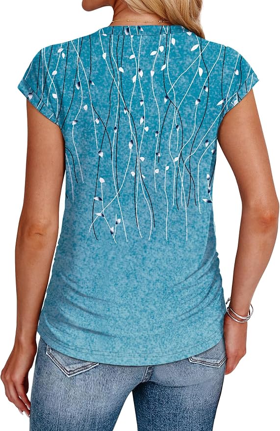 Sampeel Womens Summer Tops Trendy 2026 Ruched Cap Short Sleeve Tshirts Shirts Crew Neck T Shirts Fashion - Image 5