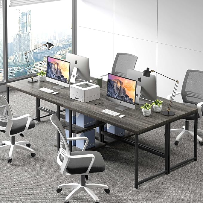 FOLUBAN Home Office Desk, Modern Computer Desk with Storage Shelf, Wood Study Writing Gaming Table for Bedroom Living Room, Industrial Dark Gray, 53 Inch - Image 5