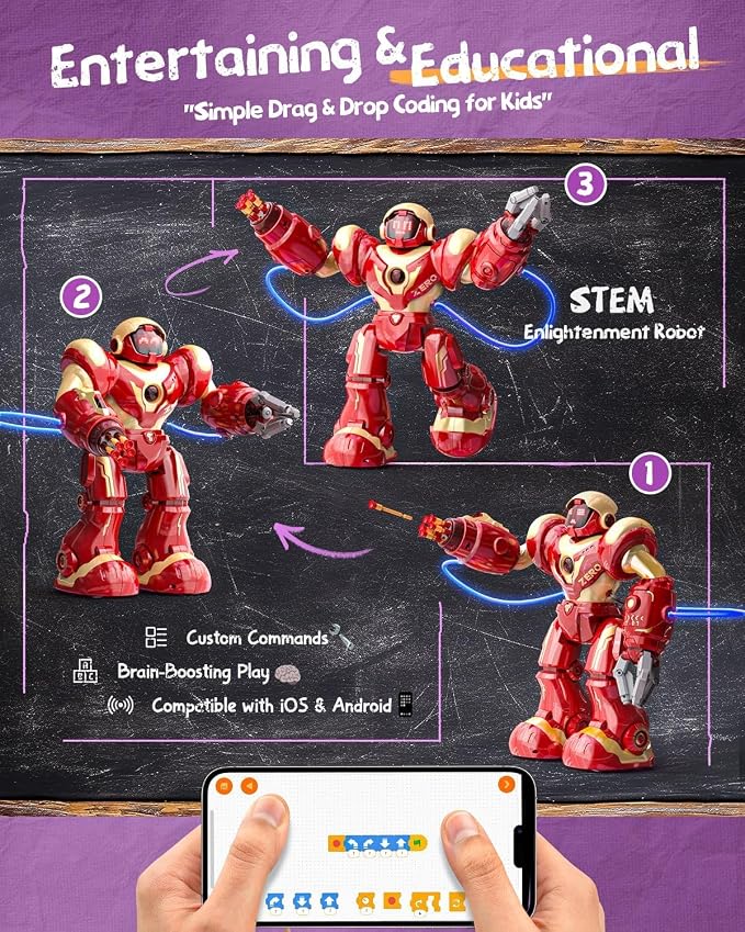 Holyton 5088 Smart Robot for Kids, Programmable Remote Control Robot | 15.7" Large Robot, Voice, App & Remote Control, Grab & Foam Dart Launcher, Music & Dancing, STEM Toy, Gift for Kids Ages 5-12 - Image 8