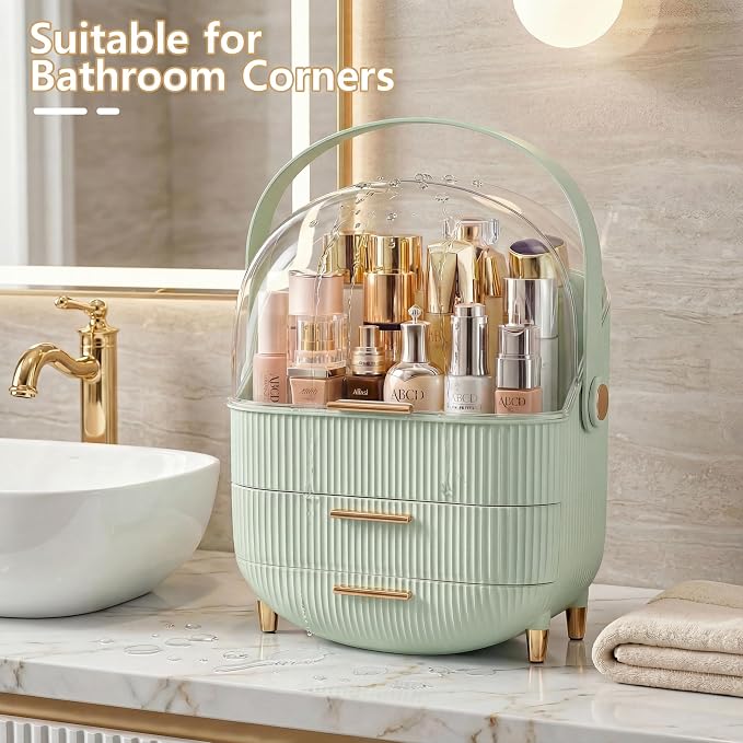 NestOrganix Makeup Organizer Skincare Organizers With Drawers | Cosmetic Display Cases with Transparent Cover, Skincare Organizers for Bathroom Countertop, Bedroom Vanity Desk, Green - Image 4