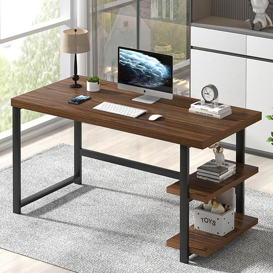 FOLUBAN 47 Inch Computer Desk, Small Home Office Desk with Storage Shelves, Industrial Writing Study Gaming Table Workstation for Living Room Bedroom, Rustic Walnut by FOLUBAN