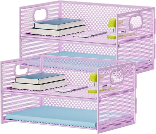 Marbrasse 2 Tier Paper Organizer Letter Tray, Mesh File Organizer with Handle, Paper Sorter Desk Organizer for Home Office Supplies - 2P Purple by Marbrasse