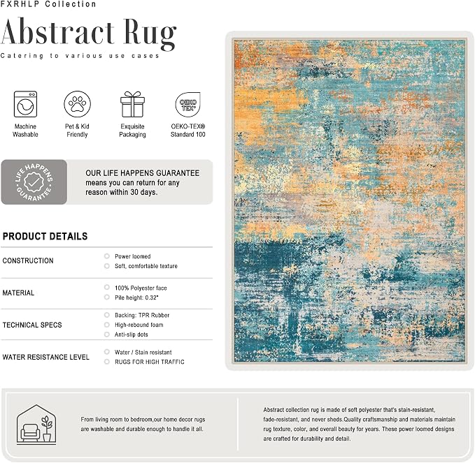 8x10 Area Rug Living Room Rug: Washable Modern Abstract Soft Thin Rug Indoor Floor No Slip Carpet for Bedroom Dining Room Farmhouse Nursery Home Office - Rosy Haze - Image 2