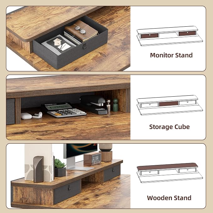 TIQLAB Standing Desk with Two Drawers, Stand Up Standing Desk Adjustable Height, Electric Sit Stand Table with Storage Shelf and Splice Board, 55 * 24 inch, Rustic Brown - Image 4