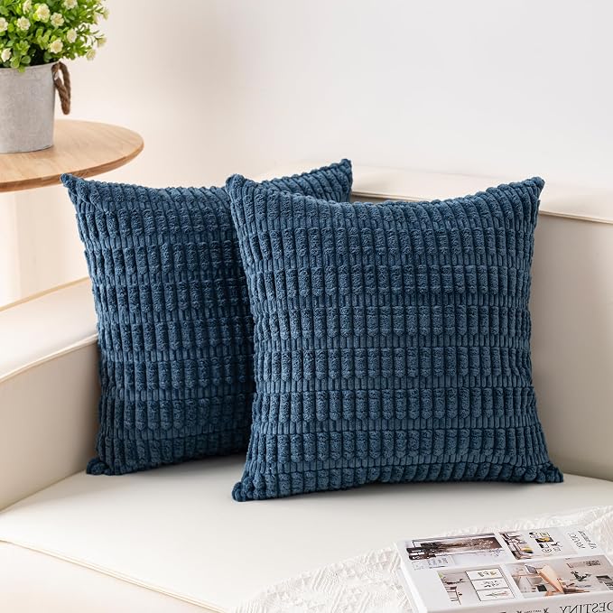 Aegero Pack of 2 Corduroy Decorative Throw Pillow Covers 24x24 InchSoft Striped Pillow Covers Modern Farmhouse Home Decor for Sofa Living Room Couch Bed（Teal） by Unknown