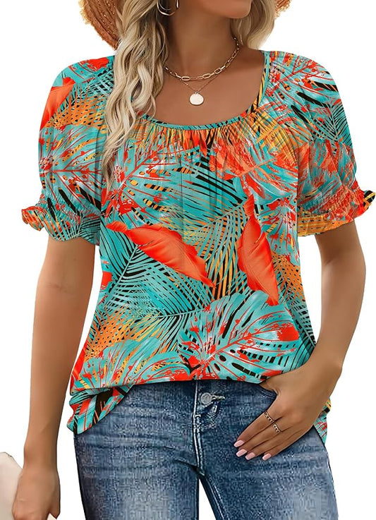 WIHOLL Womens Short Sleeve Square Neck Summer Tops Dressy Casual Blouses Trendy Clothes 2026 by WIHOLL