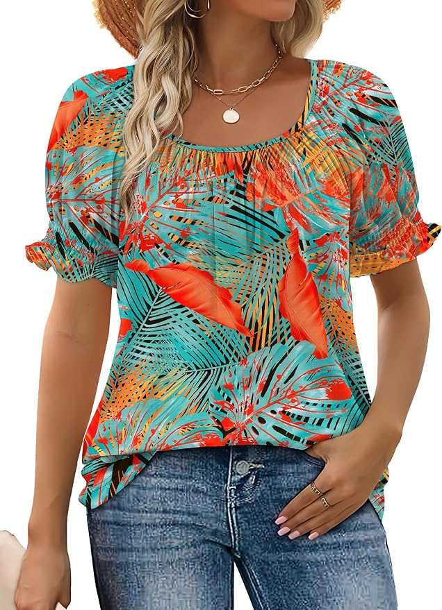 WIHOLL Womens Short Sleeve Square Neck Summer Tops Dressy Casual Blouses Trendy Clothes 2026 by WIHOLL