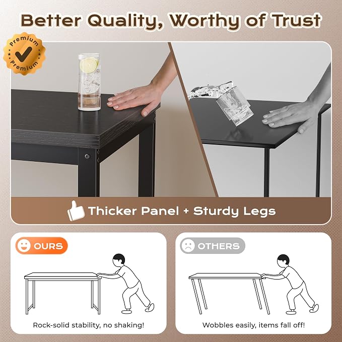 Huuger 55 x 24 inch Desk with Power Outlets & USB-C, Deeper & Thicker Desktop, Robust Metal Tubes, Computer Desk, Heavy Duty Office Desk, Work Gaming Desk for Home Office, Black - Image 6