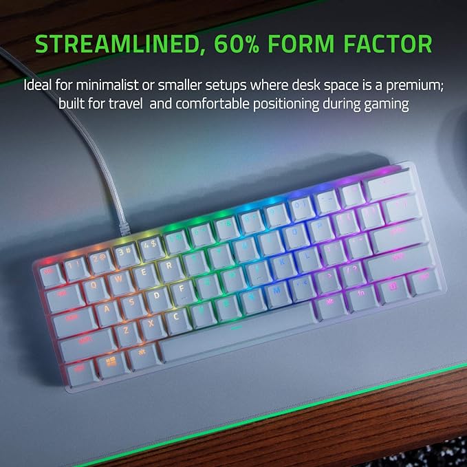 Razer Huntsman Mini 60% Gaming Keyboard, Linear Optical Switches, White | Aluminum Top Frame, Chroma RGB Lighting, PBT Keycaps, Onboard Memory, Snap Tap - Image 2