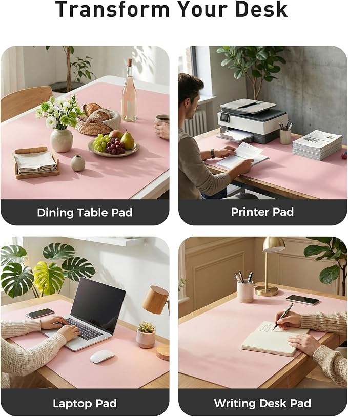 Aothia Faux Leather Desk Mat - Large Mouse Pad, Non-Slip PU Leather Blotter, Waterproof Writing Surface for Office and Home (Fairy Pink, 42" x 17") - Image 6