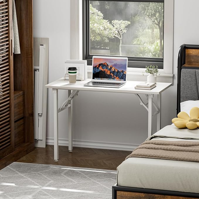 TEMI Small Computer Desk Folding Table - 43.3" Foldable Office Desk, No Assembly, Perfect for Small Spaces in Bedroom, Dorm, or Apartment, Portable Mini Desk or Study Table Compact Design, White Ash - Image 2