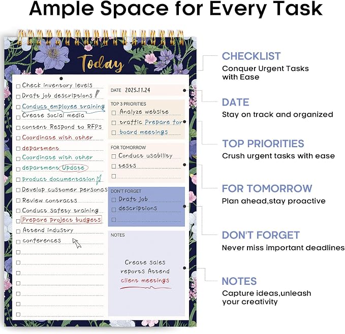 Taja To Do List Notepad, Undated Daily Planner for Work and Goal Setting | Blue Meadow, 52 Sheets, 9.8" x 6.5" , for Office, Home and school, Daily Task Planning, Notes and Everyday Organization - Image 2