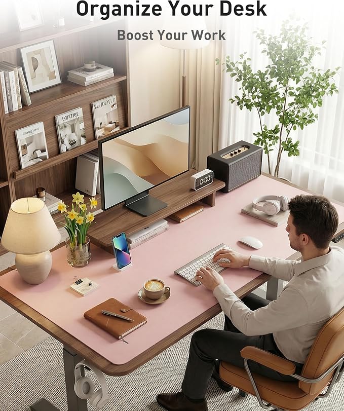 Aothia Faux Leather Desk Mat - Large Mouse Pad, Non-Slip PU Leather Blotter, Waterproof Writing Surface for Office and Home (Fairy Pink, 63" x 17") - Image 8